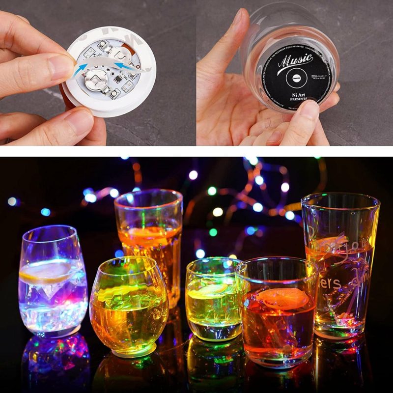 Beading & Jewelry Making |  6Pcs Diy Light Up Coaster Led Sticker Chips On/Off Button, Thin Disc 8 Flashing Modes Party Drink Bar Cup Holder Glow-In-The-Dark Bottle Glorifier Holiday Wedding Art Home Decor Ornament Gifts Arts, Crafts & Sewing Accessory - Led Chips