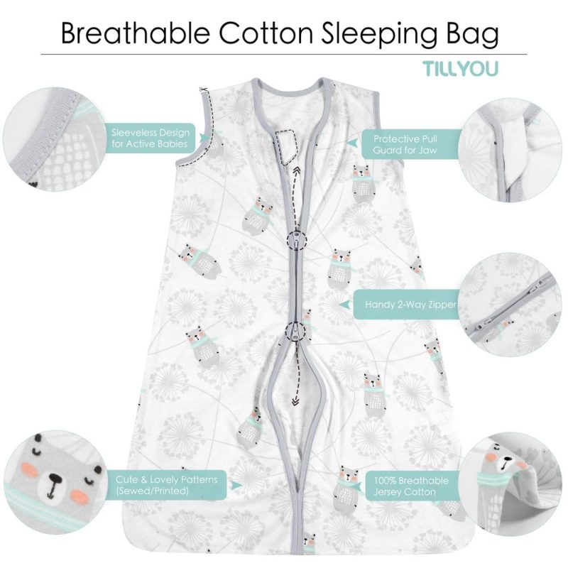 Bedding |  2 Pack Tillyou Breathable Cotton Baby Wearable Blanket With 2-Way Zipper, Super Soft Lightweight 2-Pack Sleeveless Sleep Bag Sack Bedding Bears