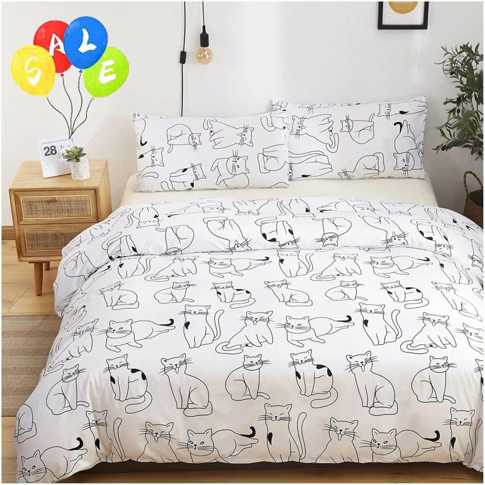 Bedding |  3 Pieces Cats Pattern Duvet Cover Set, Premium Microfiber, Cute Cats Pattern On Comforter Cover-3Pcs: 1X Duvet Cover 2X Pillowcases, Comforter Cover With Zipper Closure Bedding Bedding