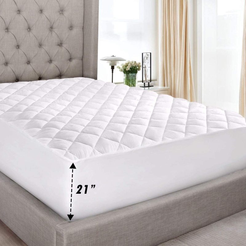 Bedding |  Abit Comfort Mattress Cover, Quilted Fitted Mattress Pad Queen Fits Up To 20" Deep Hypoallergenic Comfortable Soft White Cotton-Poly Bedding Abit Comfort