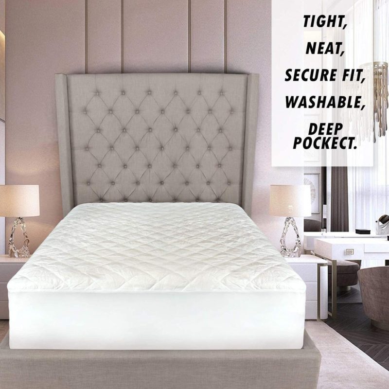 Bedding |  Abit Comfort Mattress Cover, Quilted Fitted Mattress Pad Queen Fits Up To 20" Deep Hypoallergenic Comfortable Soft White Cotton-Poly Bedding Abit Comfort