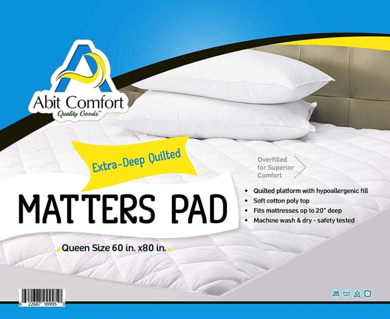 Bedding |  Abit Comfort Mattress Cover, Quilted Fitted Mattress Pad Queen Fits Up To 20" Deep Hypoallergenic Comfortable Soft White Cotton-Poly Bedding Abit Comfort