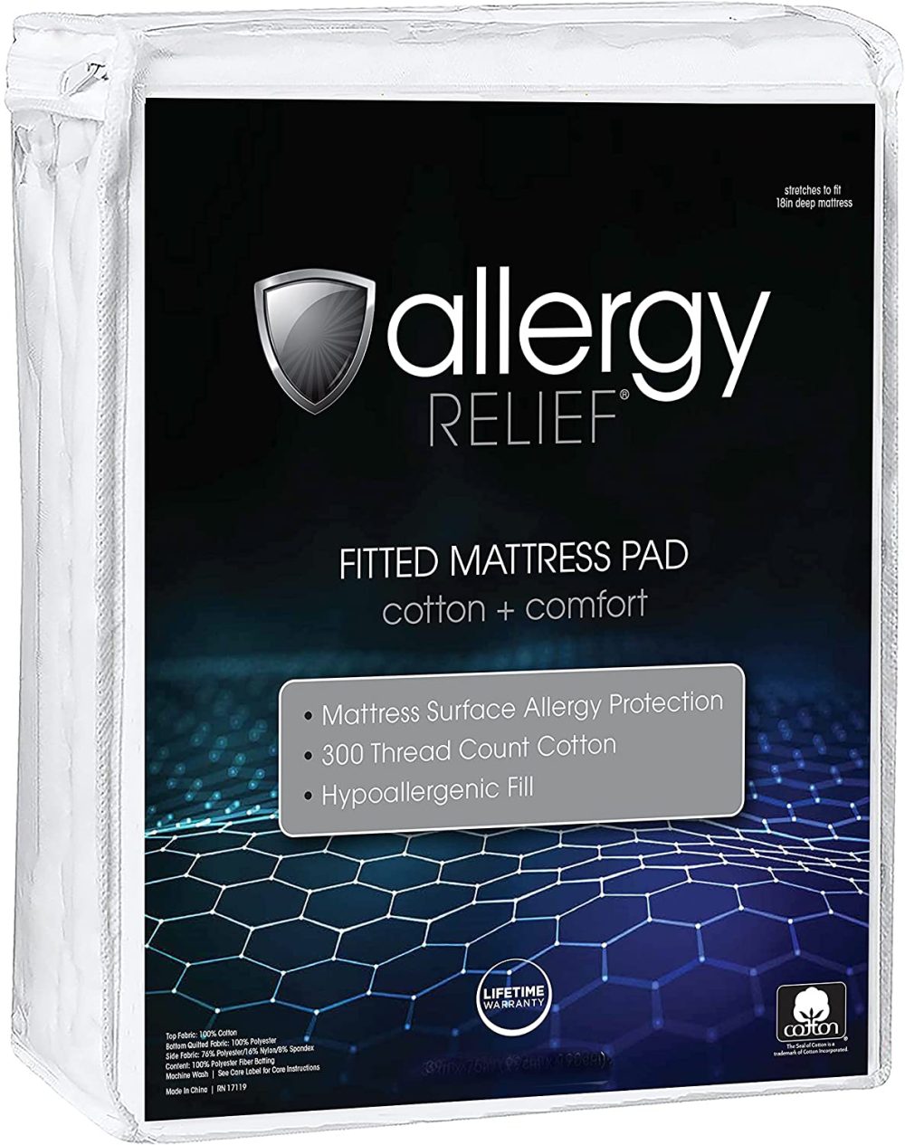 Bedding |  Allergy Relief Fitted Mattress Pad, Full Bedding ALLERGY RELIEF