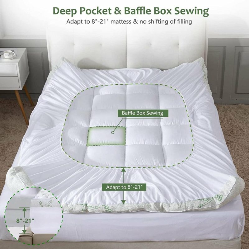 Bedding |  Bamboo Mattress Topper Queen Size With 8-21" Deep Pocket Mattress Pad For Back Pain Pillow Top Mattress Cooling Cover Quilted Mattress Protector With Down Alternative Fill (60X80) Bedding Bedding