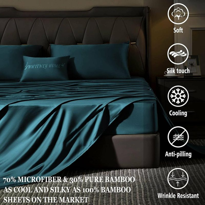 Bedding |  Bamboo Sheet Set Soft Silky Cooling Bed Sheet Set 4 Piece Lightweight Anti-Pilling Cool Wrinkle Free With 16" Extra Deep Pocket Bedding Bedding