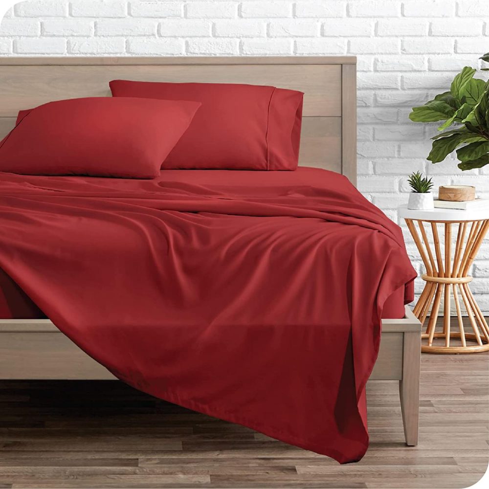 Bedding |  Bare Home Full Xl Sheet Set – Premium 1800 Ultra-Soft Microfiber Full Extra Long Bed Sheets – Double Brushed – Full Xl Sheets Set – Deep Pocket – Bedding Sheets & Pillowcases (Full Xl, Red) Bedding Bare Home