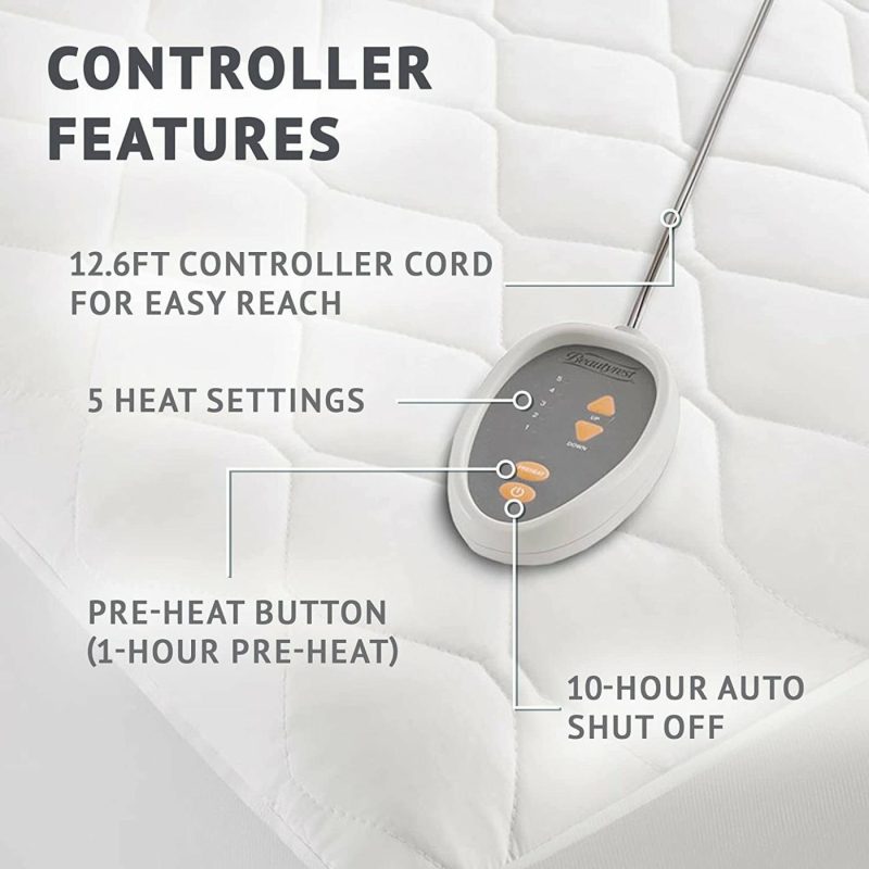 Bedding |  Beautyrest Cotton Blend Heated Mattress Pad Secure Comfort Technology – Luxury Quilted Electric Mattress Pad With Deep Pocket – 5-Setting Heat Controllers, Twin Xl , White Bedding Beautyrest