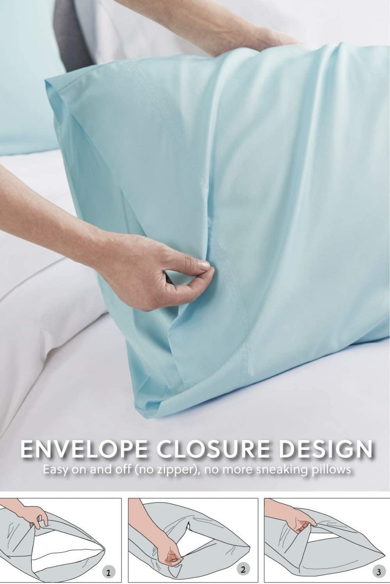 Bedding |  Bedsure Bamboo Pillow Cases Queen Size Set Of 2 – Aqua Blue Cooling Pillowcases 2 Pack With Envelope Closure, Cool And Breathable Pillow Case, 20X30 Inches Bedding Aqua Blue