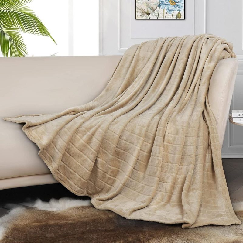 Bedding |  Bertte Plush Throw Blanket Super Soft Fuzzy Warm Blanket | 330 Gsm Lightweight Fluffy Cozy Luxury Decorative Stripe Blanket For Bed Couch Bedding Bedding