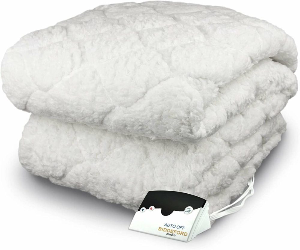 Bedding |  Biddeford Blankets Sherpa Electric Heated Mattress Pad With Digital Controller, Twin, White Bedding Bedding