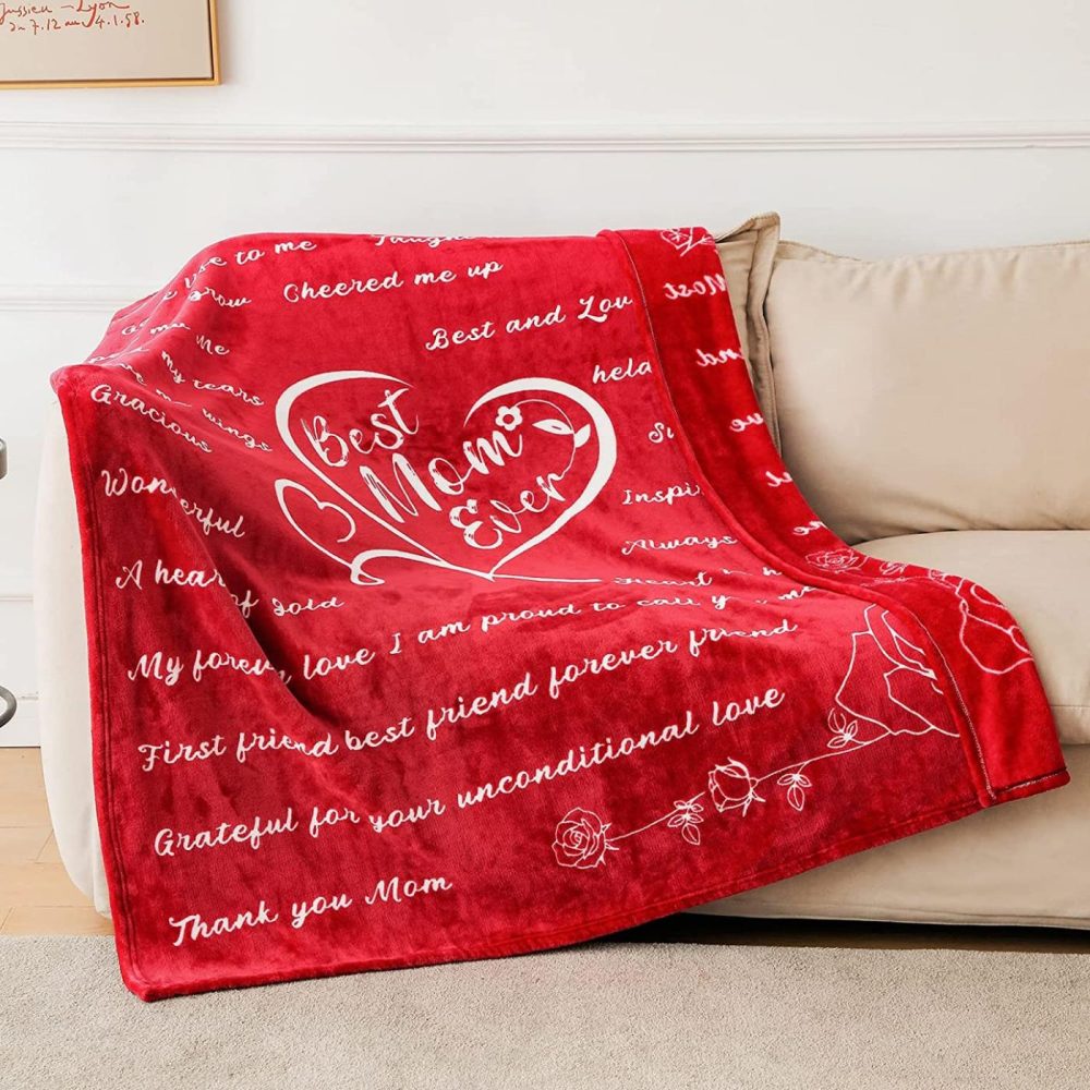 Bedding |  Blanket For Mom, Best Mom Ever Gift Blanket, Mom Gifts From Daughter Son Husband For Birthday, Mothers Day, Christmas, Valentines Day (Red, Throw) Bedding Bedding