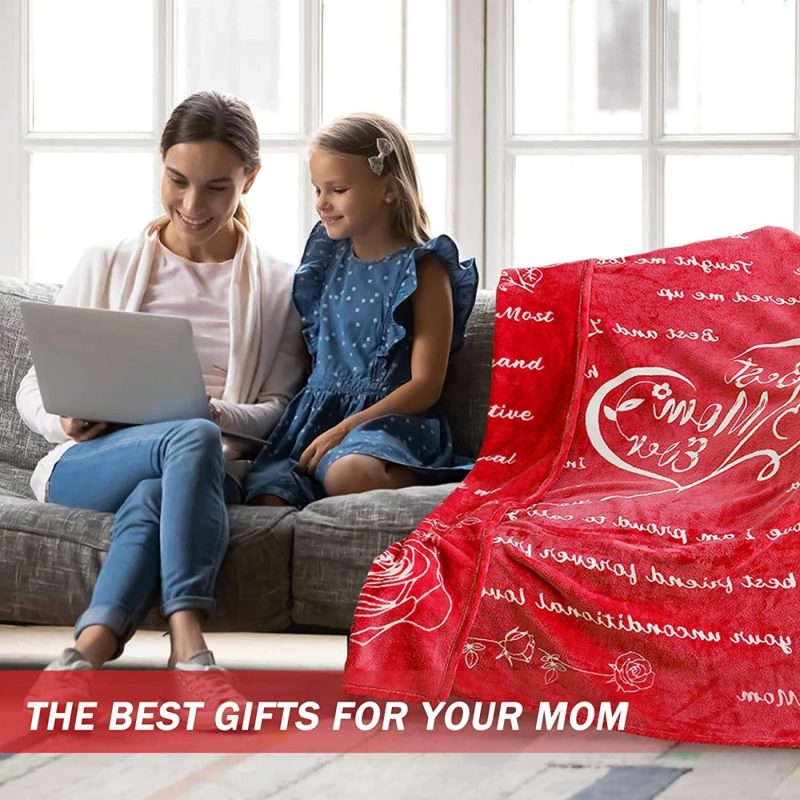 Bedding |  Blanket For Mom, Best Mom Ever Gift Blanket, Mom Gifts From Daughter Son Husband For Birthday, Mothers Day, Christmas, Valentines Day (Red, Throw) Bedding Bedding