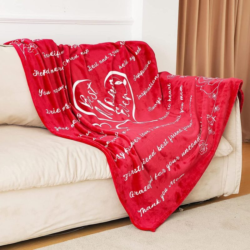 Bedding |  Blanket For Mom, Best Mom Ever Gift Blanket, Mom Gifts From Daughter Son Husband For Birthday, Mothers Day, Christmas, Valentines Day (Red, Throw) Bedding Bedding