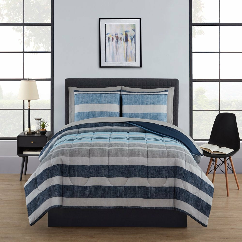 Bedding |  Blue Stripe Bed In A Bag 6-Piece Bedding Bedding