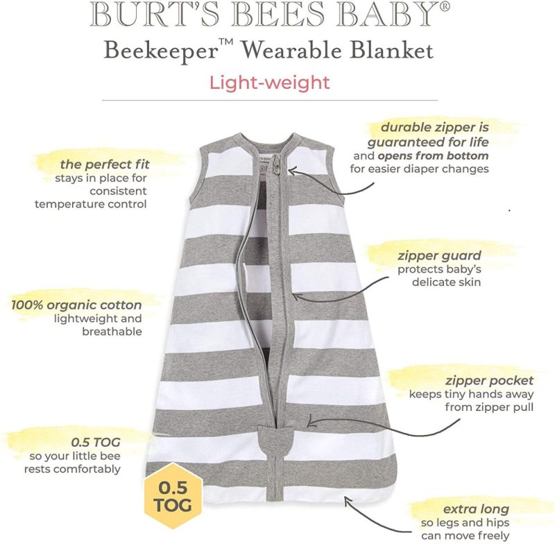 Bedding |  Burt’s Bees Baby Unisex-Baby Beekeeper Wearable Blanket, 100% Organic Cotton, Swaddle Transition Sleeping Bag Bedding A Bee C Cloud