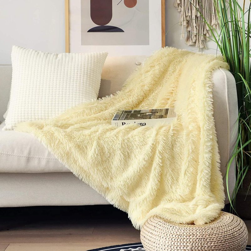 Bedding |  Decorative Extra Soft Faux Fur Throw Blanket 50" X 60",Solid Reversible Fuzzy Lightweight Long Hair Shaggy Blanket,Fluffy Cozy Plush Fleece Comfy Microfiber Fur Blanket For Couch Sofa Bed,Pure White Bedding Bedding