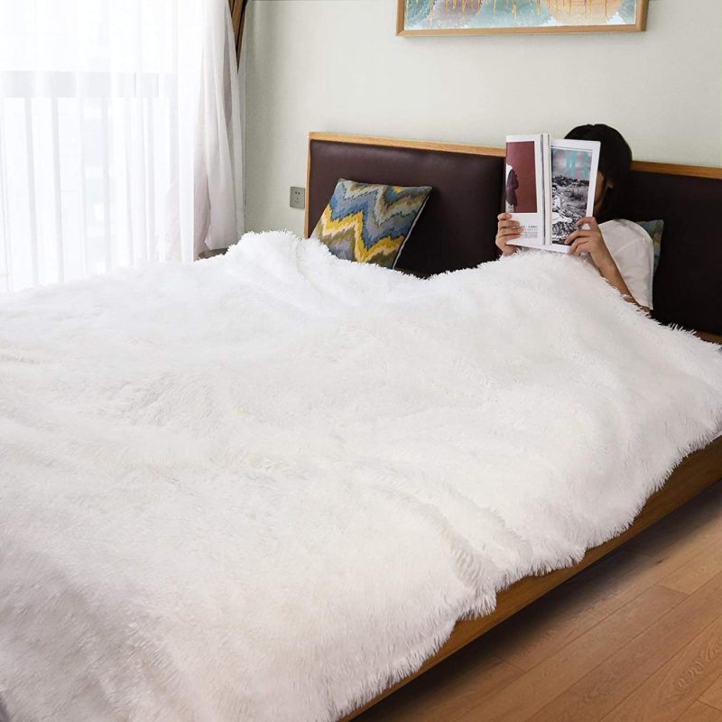 Bedding |  Decorative Extra Soft Faux Fur Throw Blanket 50" X 60",Solid Reversible Fuzzy Lightweight Long Hair Shaggy Blanket,Fluffy Cozy Plush Fleece Comfy Microfiber Fur Blanket For Couch Sofa Bed,Pure White Bedding Bedding