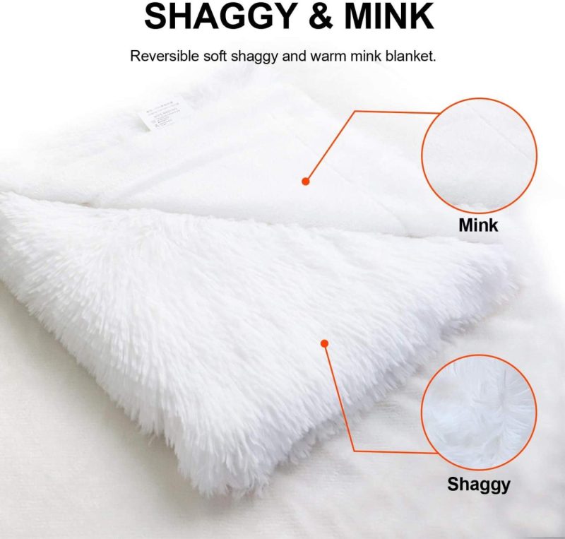 Bedding |  Decorative Extra Soft Faux Fur Throw Blanket 50" X 60",Solid Reversible Fuzzy Lightweight Long Hair Shaggy Blanket,Fluffy Cozy Plush Fleece Comfy Microfiber Fur Blanket For Couch Sofa Bed,Pure White Bedding Bedding