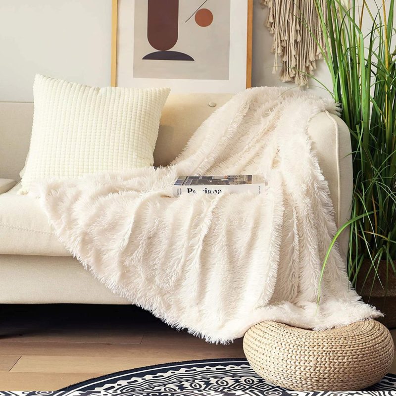 Bedding |  Decorative Extra Soft Faux Fur Throw Blanket 50" X 60",Solid Reversible Fuzzy Lightweight Long Hair Shaggy Blanket,Fluffy Cozy Plush Fleece Comfy Microfiber Fur Blanket For Couch Sofa Bed,Pure White Bedding Bedding