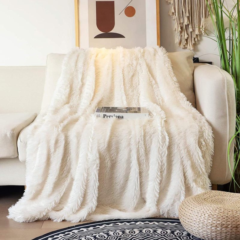 Bedding |  Decorative Extra Soft Faux Fur Throw Blanket 50" X 60",Solid Reversible Fuzzy Lightweight Long Hair Shaggy Blanket,Fluffy Cozy Plush Fleece Comfy Microfiber Fur Blanket For Couch Sofa Bed,Pure White Bedding Bedding