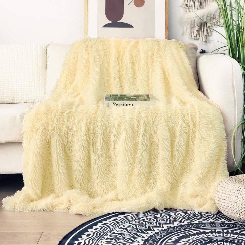 Bedding |  Decorative Extra Soft Faux Fur Throw Blanket 50" X 60",Solid Reversible Fuzzy Lightweight Long Hair Shaggy Blanket,Fluffy Cozy Plush Fleece Comfy Microfiber Fur Blanket For Couch Sofa Bed,Pure White Bedding Bedding