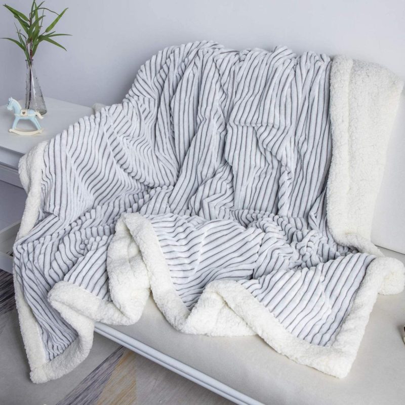 Bedding |  Dissa Sherpa Fleece Blanket Reversible Sherpa Flannel Blanket Soft Fuzzy Plush Fluffy Blanket Warm Cozy With Strip Perfect Throw For All Seasons For Couch Bed Sofa Chair (Grey, 51" X63") Bedding Bedding