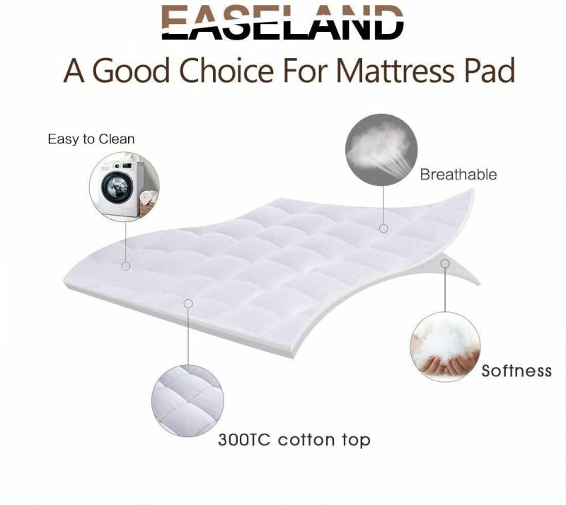 Bedding |  Easeland Queen Size Mattress Pad Pillow Top Mattress Cover Quilted Fitted Mattress Protector Cotton Top 8-21" Deep Pocket Cooling Mattress Topper (60X80 Inches, White) Bedding Bedding