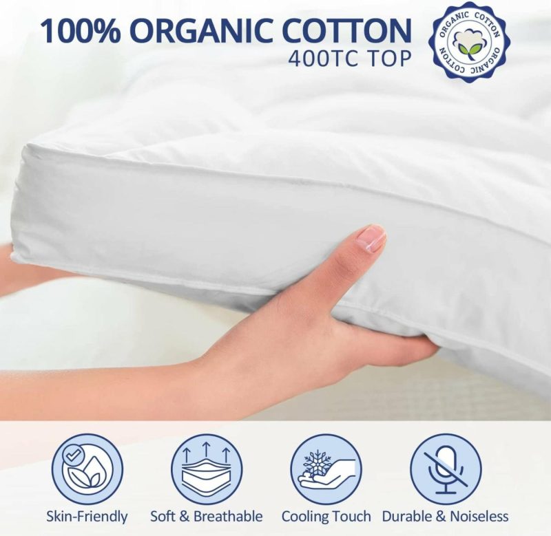 Bedding |  Elemuse Extra Thick Cooling Queen Mattress Topper, 1300 Gsm Overfilled Pillow Top With Baffle Box Design, Hand Made 400Tc Organic Cotton Pad Cover, Plush & Support Snow Down Alternative, Hotel Quality Bedding Bedding