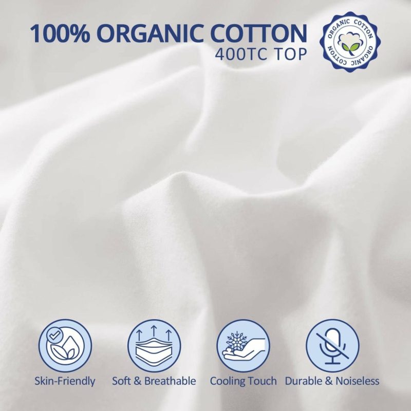 Bedding |  Elemuse Extra Thick Cooling Queen Mattress Topper, 1300 Gsm Overfilled Pillow Top With Baffle Box Design, Hand Made 400Tc Organic Cotton Pad Cover, Plush & Support Snow Down Alternative, Hotel Quality Bedding Bedding