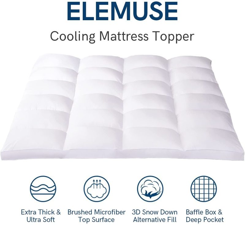 Bedding |  Elemuse King White Cooling Mattress Topper For Back Pain, Extra Thick Mattress Pad Cover, Plush Soft Pillowtop With Elastic Deep Pocket, Overfilled Down Alternative Filling Bedding Bedding