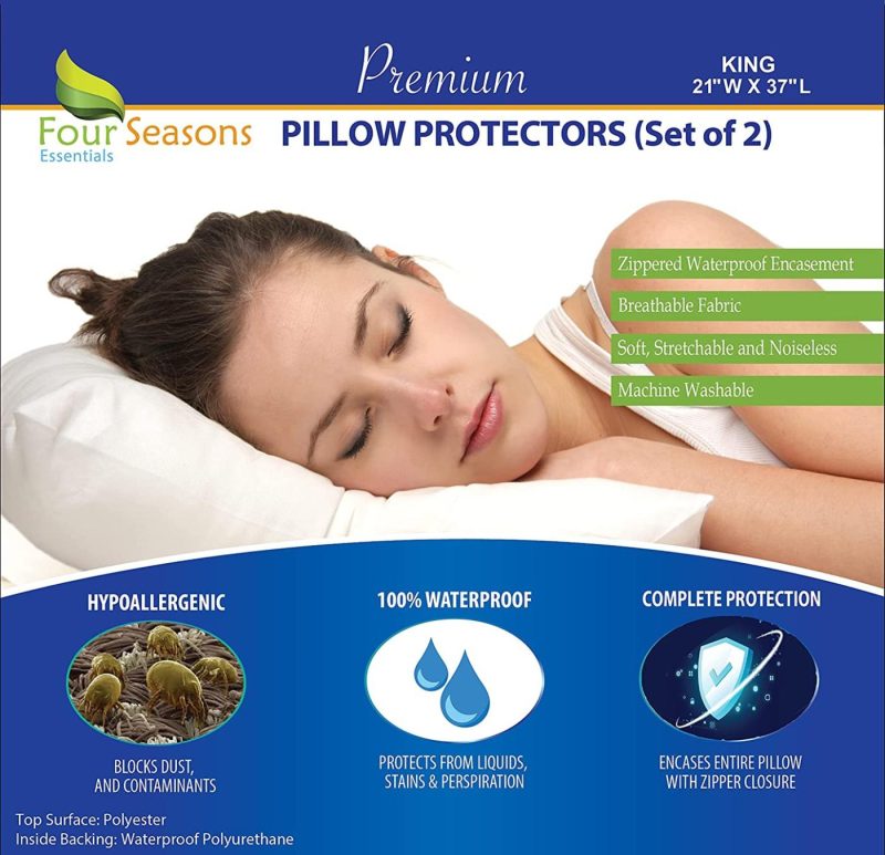 Bedding |  Four Seasons Essentials Pillow Protectors (Set Of 2) – Zippered Waterproof Pillow Covers Hypoallergenic Dust Proof Pillowcase Encasement Cover Bedding Bedding