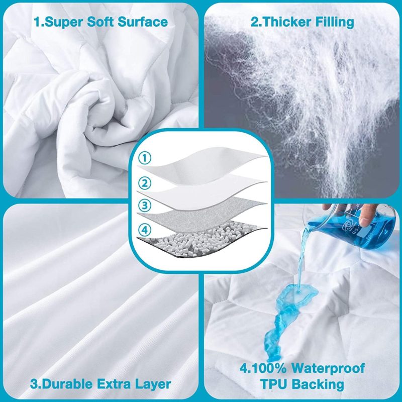 Bedding |  Full Size Quilted Fitted Waterproof Mattress Pad, Soft Mattress Protector For Full Size Bed, 6-16 Inches Deep Pocket Fitted Mattress Cover, White Bedding Bedding