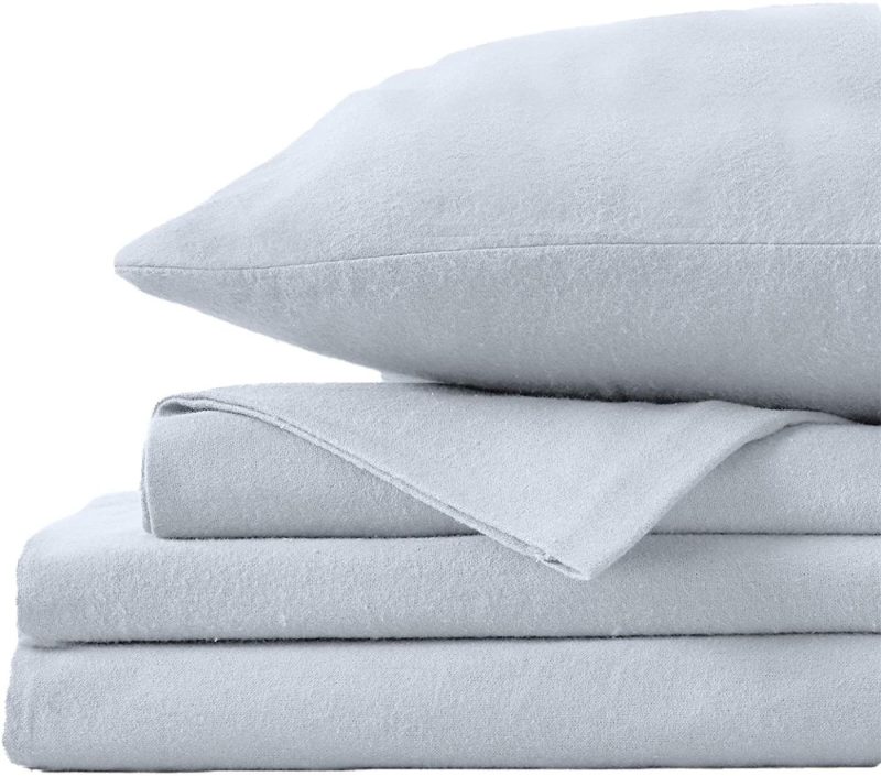 Bedding |  Great Bay Home Extra Soft 100% Turkish Cotton Flannel Sheet Set. Warm, Cozy, Heavyweight, Luxury Winter Deep Pocket Bed Sheets In Solid Colors. Nordic Collection (Queen, Pearl Blue) Bedding -Winter White