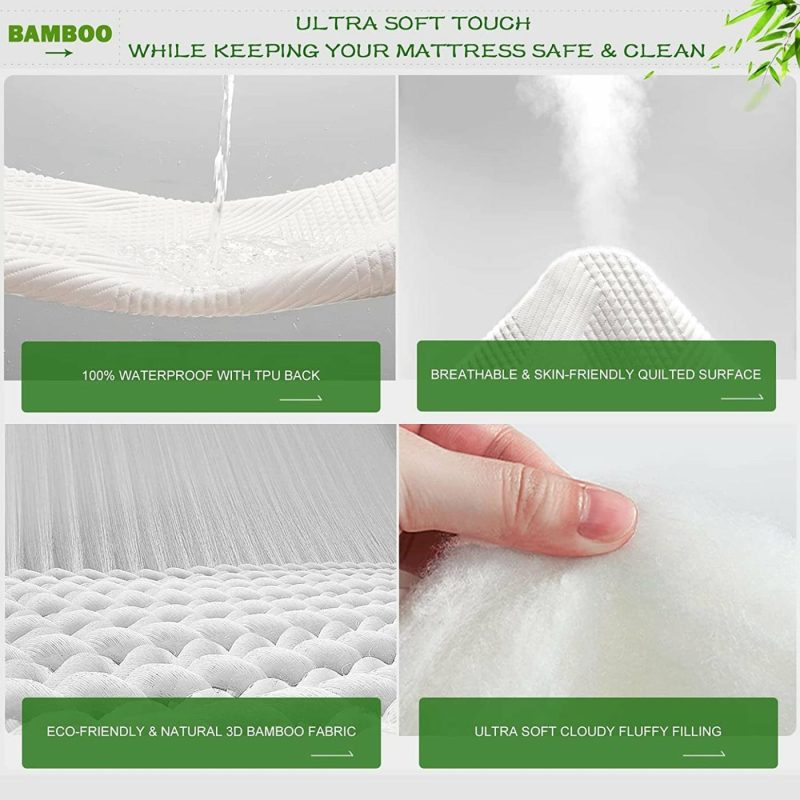 Bedding |  Grt Bamboo Cooling Waterproof Mattress Protector Twin Size – 3D Air Fiber Mattress Cover Breathable Ultra Soft, Mattress Pad Noiseless Fits Up To 19” Deep Mattress Washable Bedding Bamboo