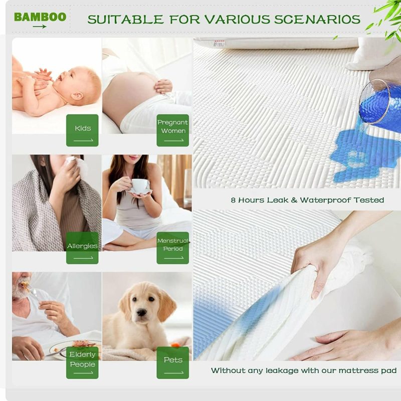 Bedding |  Grt Bamboo Cooling Waterproof Mattress Protector Twin Size – 3D Air Fiber Mattress Cover Breathable Ultra Soft, Mattress Pad Noiseless Fits Up To 19” Deep Mattress Washable Bedding Bamboo