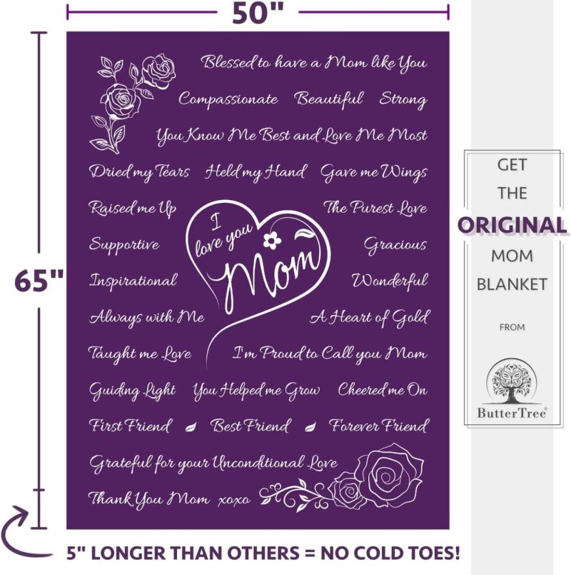 Bedding |  I Love You Mom Gift Blanket – Gifts For Mom – Birthday Gifts For – Unique Mom Gifts From Daughter Or Son For Her Birthday, Mothers Day, Or Christmas – Super Soft Throw 50" X 65" (Purple) Bedding Bedding