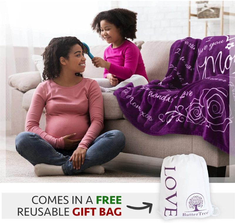 Bedding |  I Love You Mom Gift Blanket – Gifts For Mom – Birthday Gifts For – Unique Mom Gifts From Daughter Or Son For Her Birthday, Mothers Day, Or Christmas – Super Soft Throw 50" X 65" (Purple) Bedding Bedding