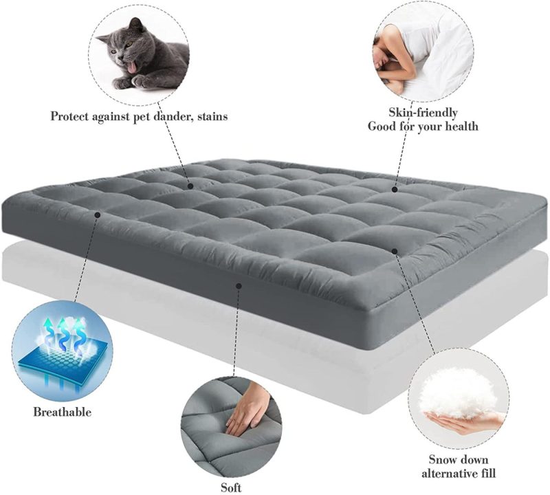 Bedding |  Jearey Full Mattress Pad Cover Stretches Up 8-21" Deep Pocket – Cooling Overfilled Quilted Fitted Mattress Topper Pillowtop With Snow Down Alternative Gray Bedding Bedding