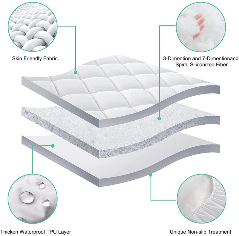 Bedding |  Jte Waterproof Mattress Pad Full Xl Size Pillow Top Down Alternative Filling Cooling Cotton Top Mattress Topper Cover Fitted Quilted Bedding Bedding