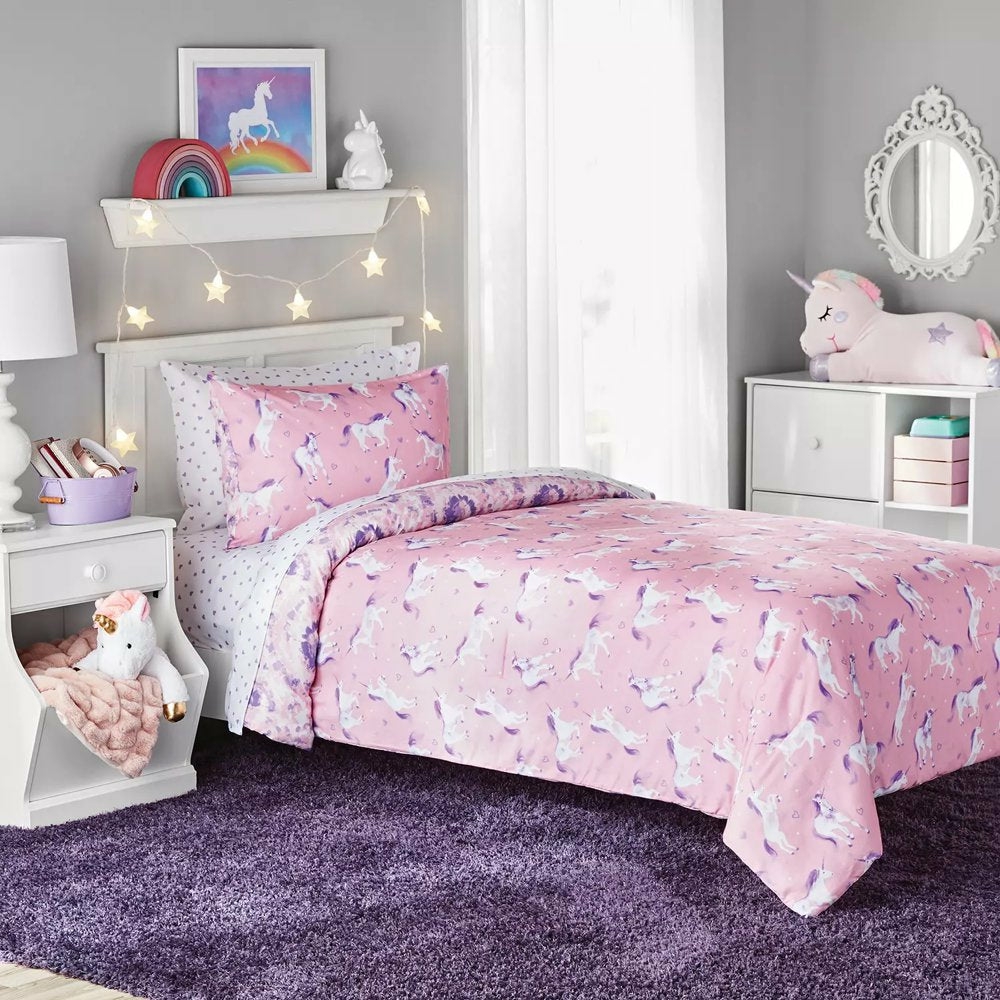 Bedding |  Kids’ Unicorn Reversible Bed-In-A-Bag Comforter Set Pink Twin Bedding Bedding