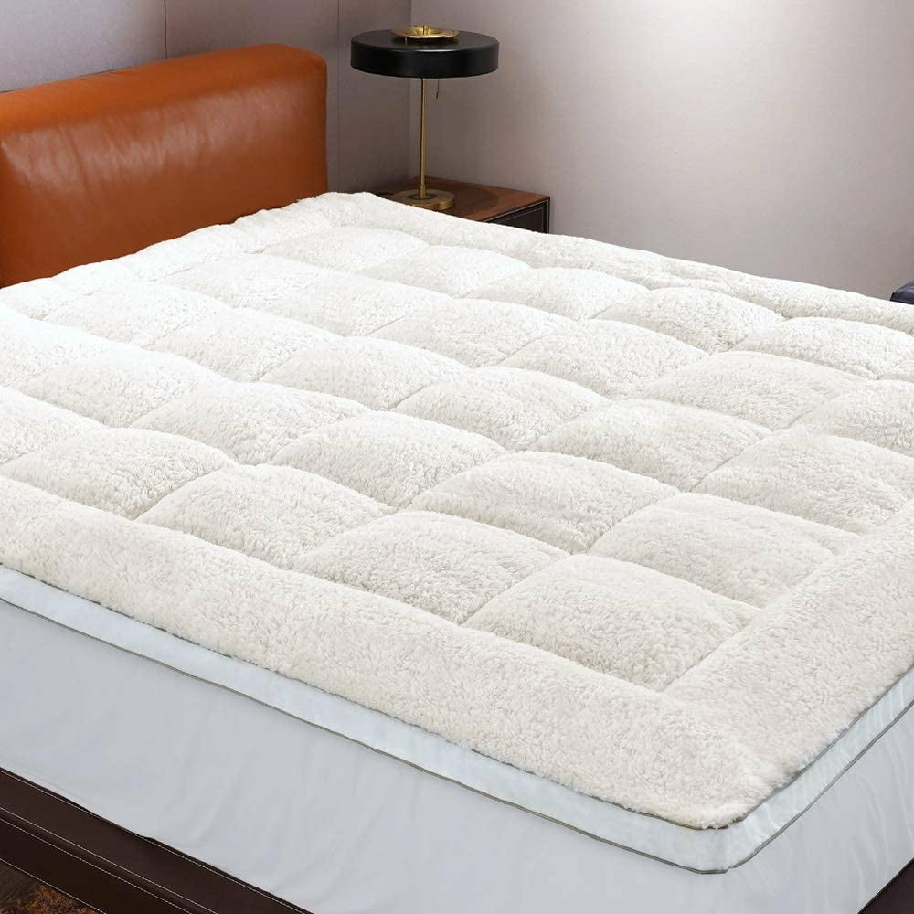 Bedding |  King Mattress Topper With Unique Sherpa Fleece Cover, Ovefilled Ultra Soft & Comfort Mattress Pad Pillow Top Mattress Cover Quilted Fitted Mattress Protector Reversible With 8-21" Deep Pocket (60X80) Bedding Bedding