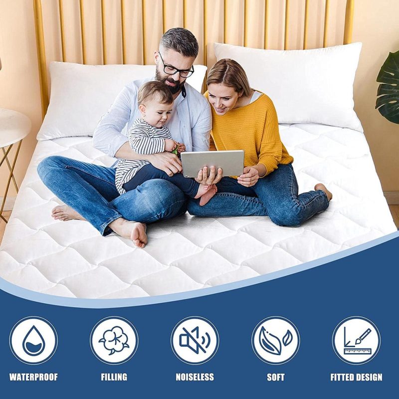 Bedding |  King Size Quilted Fitted Mattress Pad, Waterproof Breathable Cooling Mattress Pad, Stretches Up To 21 Inches Deep Pocket Hollow Alternative Filling Noiseless Mattress Cover Bedding Bedding