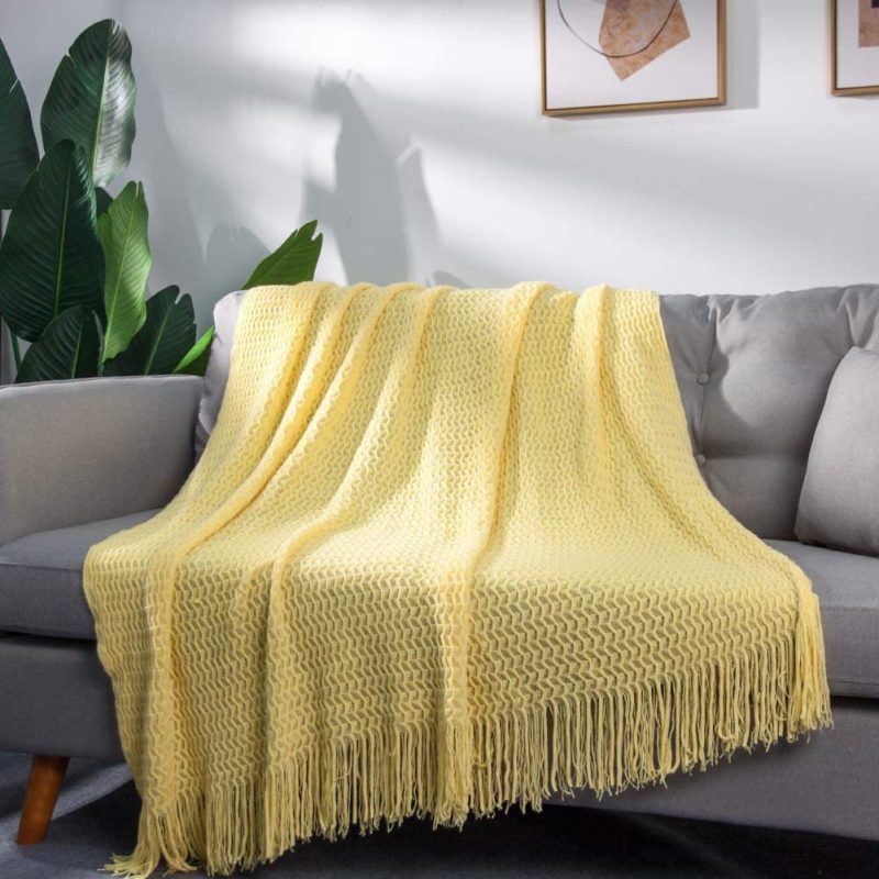 Bedding |  Lalifit Throw Blanket With Tassel Solid Soft Sofa Couch Cover Decoration Knitted Blankets Gifts For Home Decorate 50" X 60"(Chevron Yellow) Bedding Bedding