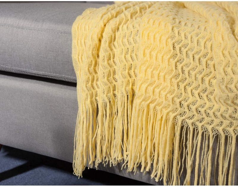 Bedding |  Lalifit Throw Blanket With Tassel Solid Soft Sofa Couch Cover Decoration Knitted Blankets Gifts For Home Decorate 50" X 60"(Chevron Yellow) Bedding Bedding