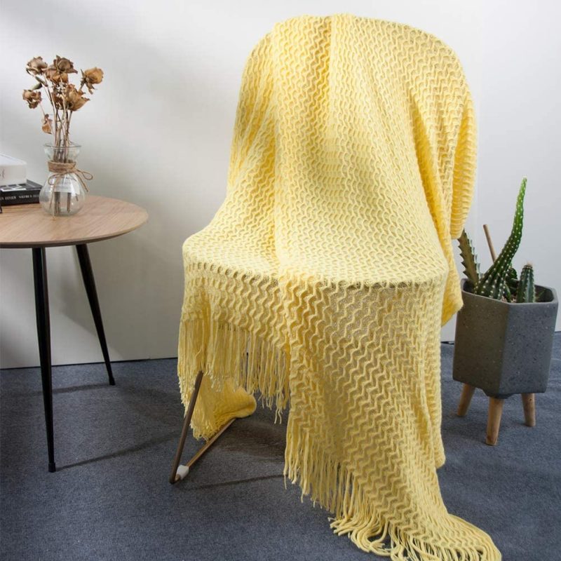 Bedding |  Lalifit Throw Blanket With Tassel Solid Soft Sofa Couch Cover Decoration Knitted Blankets Gifts For Home Decorate 50" X 60"(Chevron Yellow) Bedding Bedding