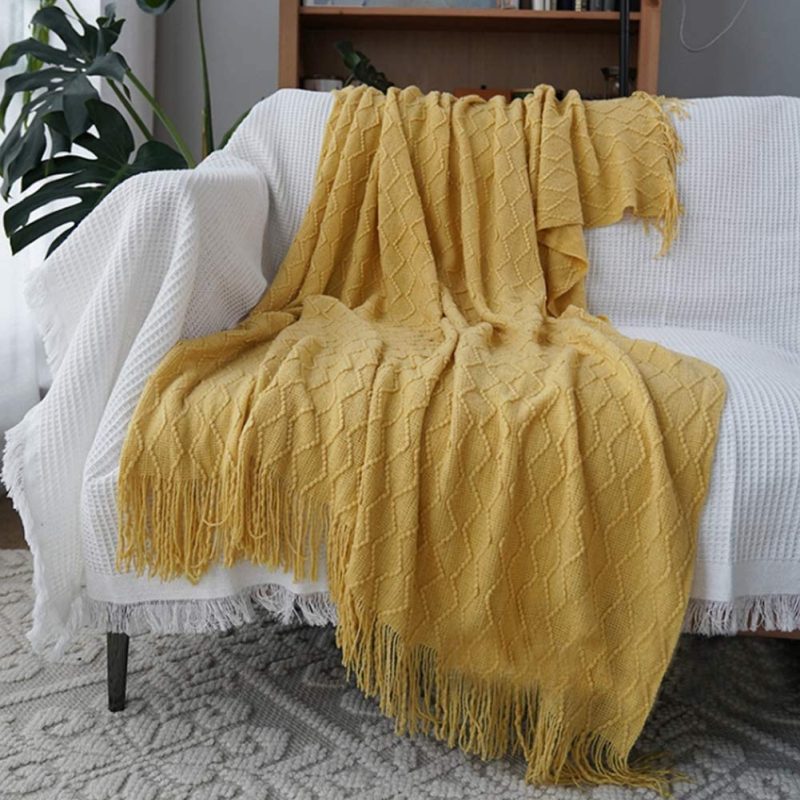 Bedding |  Lalifit Throw Blanket With Tassel Solid Soft Sofa Couch Cover Decoration Knitted Blankets Gifts For Home Decorate 50" X 60"(Chevron Yellow) Bedding Bedding