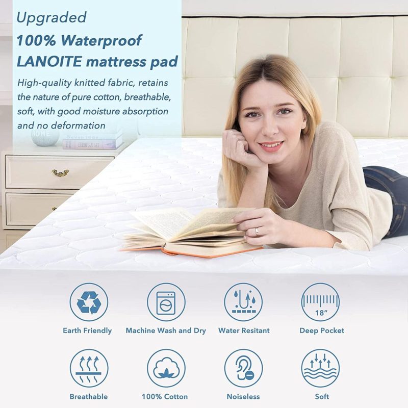 Bedding |  Lanoite King Waterproof Mattress Protector Pad Cover With Deep Pocket Fitted 8" – 21" Breathable Alternative Filling (White, King) Bedding Bedding