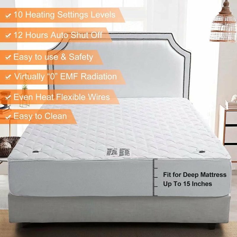 Bedding |  Maevis Heated Mattress Pad Dual Control King Size All Season,10 Heat Setting,Quilted Electric Mattress Pads Fit Up To 15" With 1-12 Hours Auto Shut Off (White, King(78"X80")) Bedding Bedding