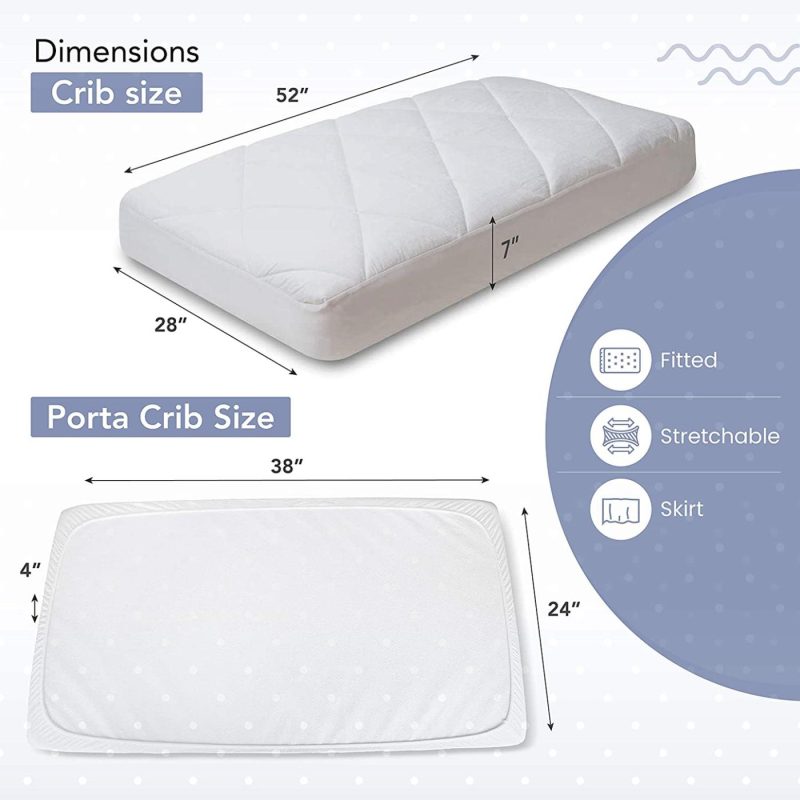 Bedding |  Maxi Fitted Portacrib Down Alternative Mattress Pad – 100% Cotton, 300 Thread Count (Porta Crib) Bedding Bedding