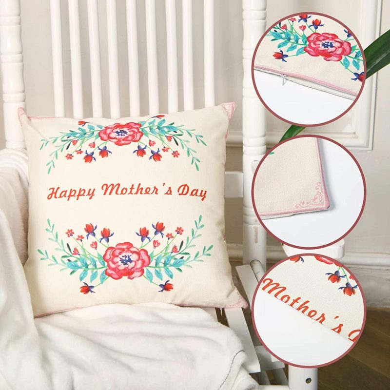 Bedding |  Mothers Day Throw Pillow Cover, 1818", Flowers Leaves Throw Pillow Case Cusion Cover, Pillowcase Gift For Mom Grandma And Friend Home Decoration Bedding Bedding